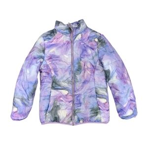 Gerry Purple Blue Green Watercolor Puffer Jacket Coat Winter Kids Girl Small 7 8